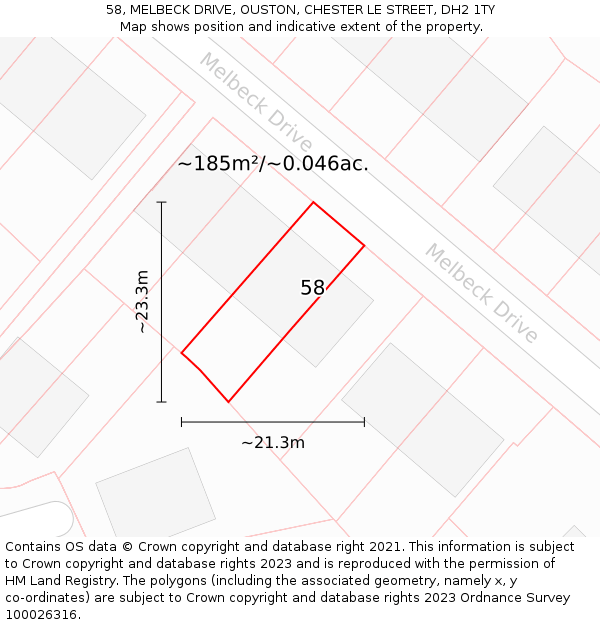 58, MELBECK DRIVE, OUSTON, CHESTER LE STREET, DH2 1TY: Plot and title map