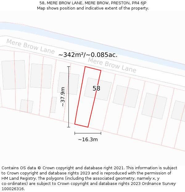 58, MERE BROW LANE, MERE BROW, PRESTON, PR4 6JP: Plot and title map
