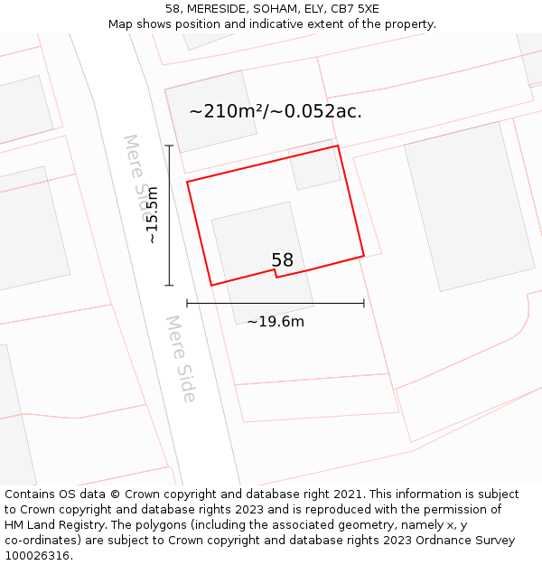 58, MERESIDE, SOHAM, ELY, CB7 5XE: Plot and title map