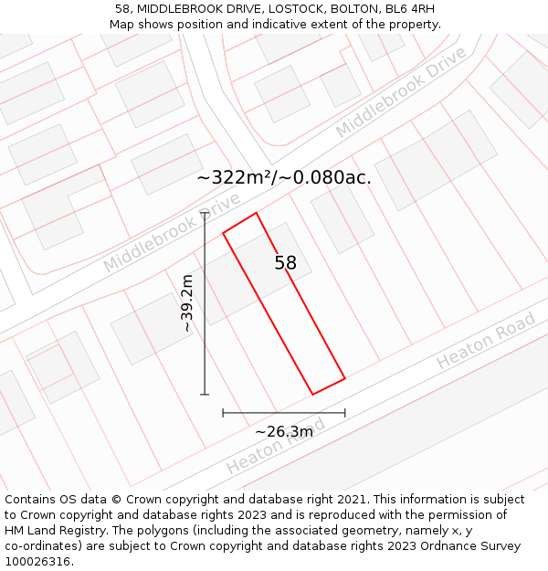 58, MIDDLEBROOK DRIVE, LOSTOCK, BOLTON, BL6 4RH: Plot and title map