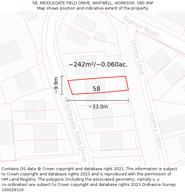58, MIDDLEGATE FIELD DRIVE, WHITWELL, WORKSOP, S80 4NF: Plot and title map