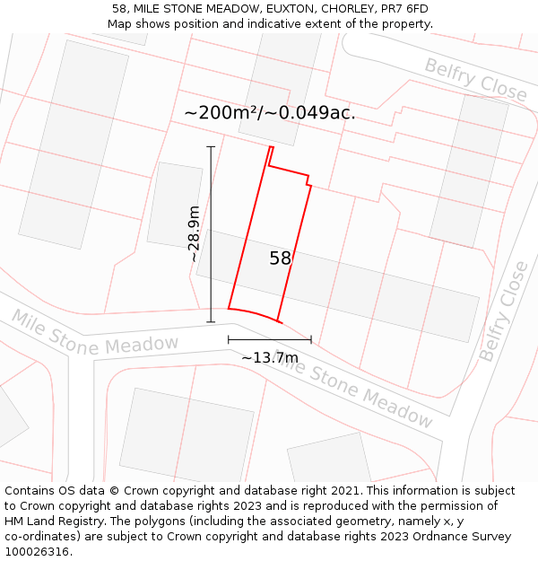 58, MILE STONE MEADOW, EUXTON, CHORLEY, PR7 6FD: Plot and title map