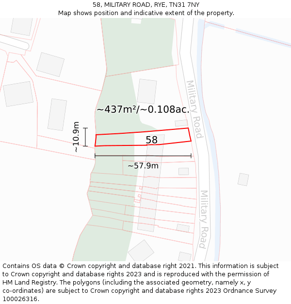58, MILITARY ROAD, RYE, TN31 7NY: Plot and title map