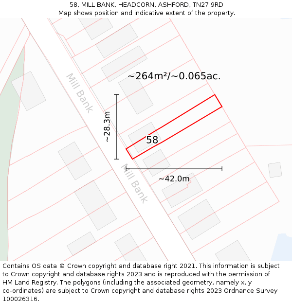58, MILL BANK, HEADCORN, ASHFORD, TN27 9RD: Plot and title map