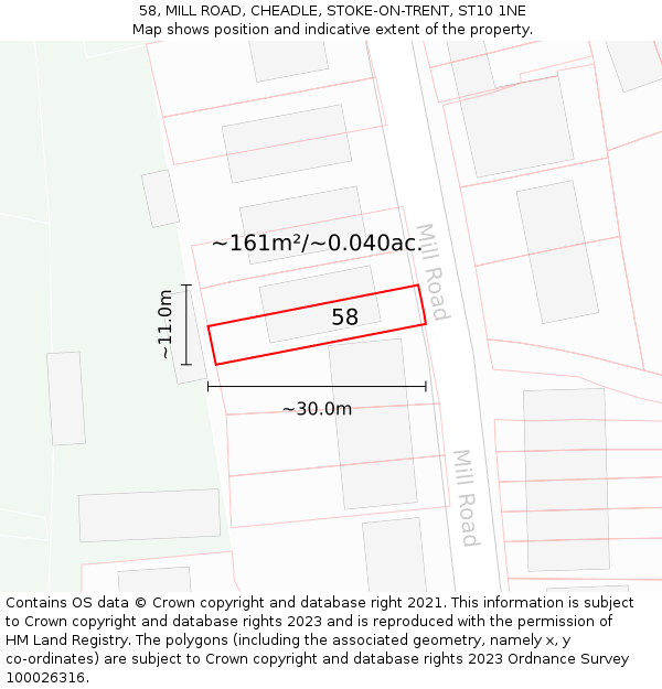 58, MILL ROAD, CHEADLE, STOKE-ON-TRENT, ST10 1NE: Plot and title map