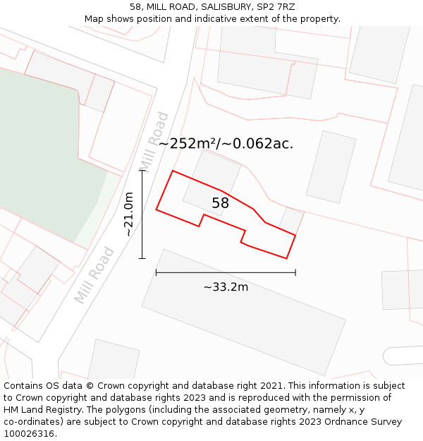 58, MILL ROAD, SALISBURY, SP2 7RZ: Plot and title map