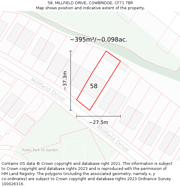 58, MILLFIELD DRIVE, COWBRIDGE, CF71 7BR: Plot and title map