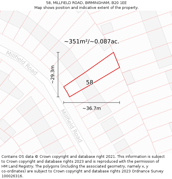 58, MILLFIELD ROAD, BIRMINGHAM, B20 1EE: Plot and title map