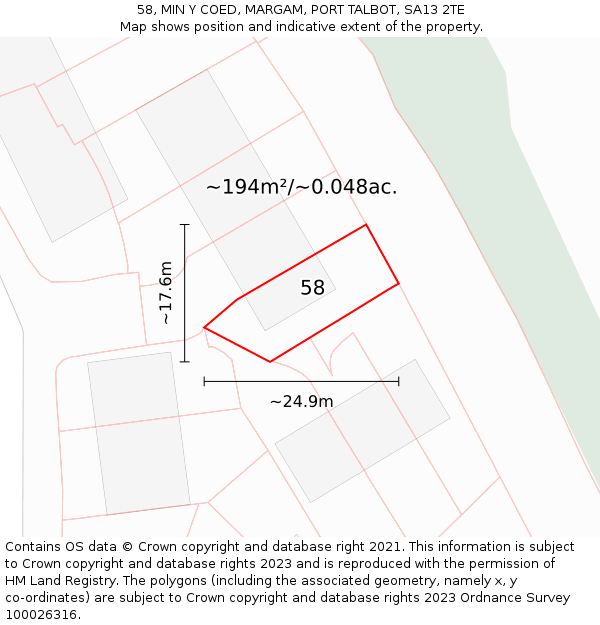 58, MIN Y COED, MARGAM, PORT TALBOT, SA13 2TE: Plot and title map