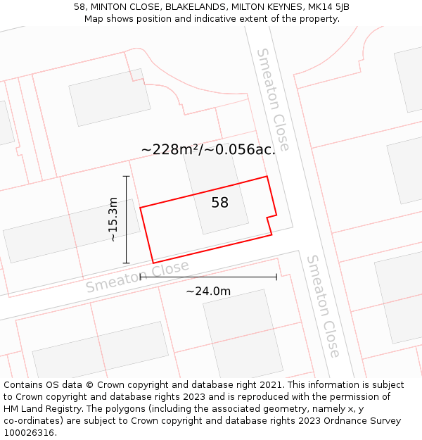 58, MINTON CLOSE, BLAKELANDS, MILTON KEYNES, MK14 5JB: Plot and title map