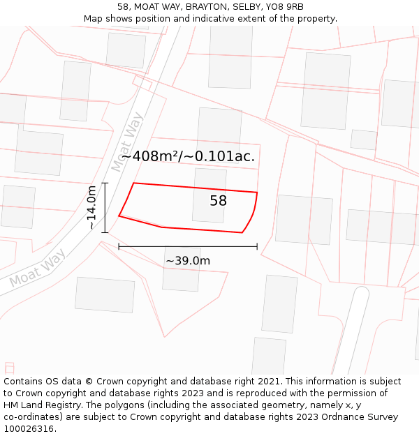 58, MOAT WAY, BRAYTON, SELBY, YO8 9RB: Plot and title map