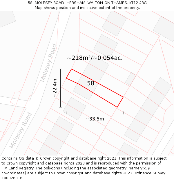 58, MOLESEY ROAD, HERSHAM, WALTON-ON-THAMES, KT12 4RG: Plot and title map