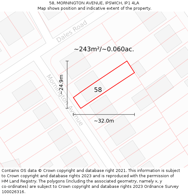 58, MORNINGTON AVENUE, IPSWICH, IP1 4LA: Plot and title map