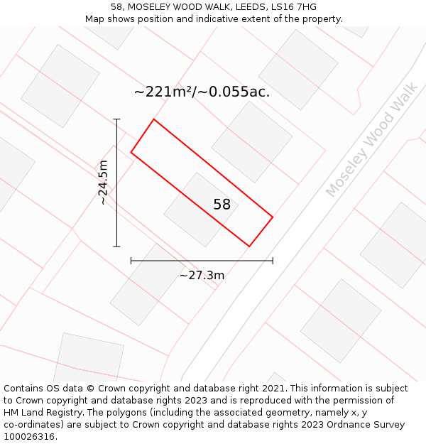 58, MOSELEY WOOD WALK, LEEDS, LS16 7HG: Plot and title map