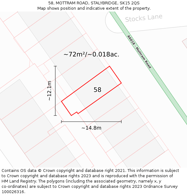 58, MOTTRAM ROAD, STALYBRIDGE, SK15 2QS: Plot and title map
