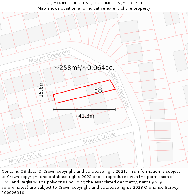 58, MOUNT CRESCENT, BRIDLINGTON, YO16 7HT: Plot and title map
