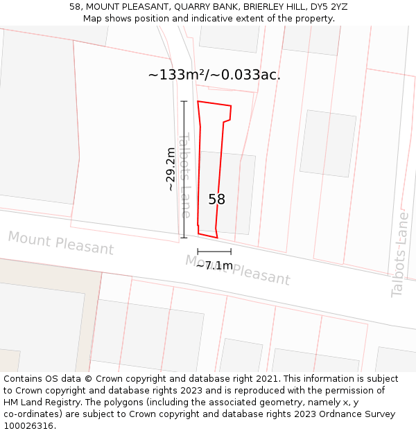 58, MOUNT PLEASANT, QUARRY BANK, BRIERLEY HILL, DY5 2YZ: Plot and title map