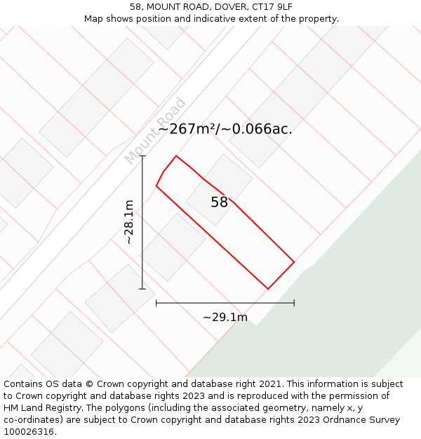 58, MOUNT ROAD, DOVER, CT17 9LF: Plot and title map