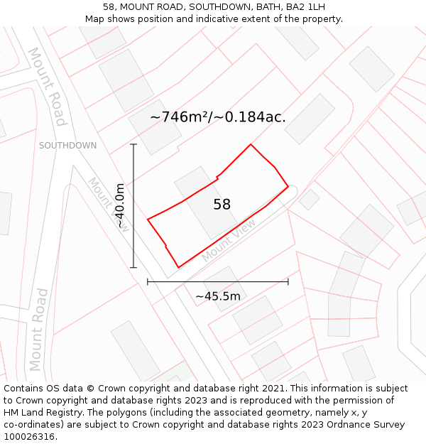 58, MOUNT ROAD, SOUTHDOWN, BATH, BA2 1LH: Plot and title map