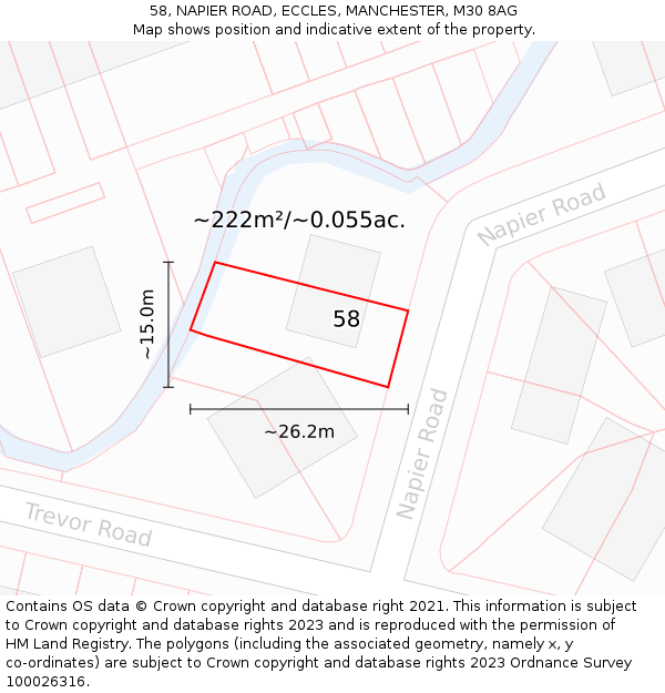 58, NAPIER ROAD, ECCLES, MANCHESTER, M30 8AG: Plot and title map
