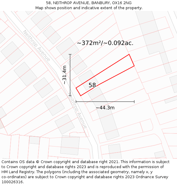 58, NEITHROP AVENUE, BANBURY, OX16 2NG: Plot and title map