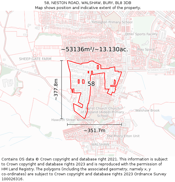 58, NESTON ROAD, WALSHAW, BURY, BL8 3DB: Plot and title map
