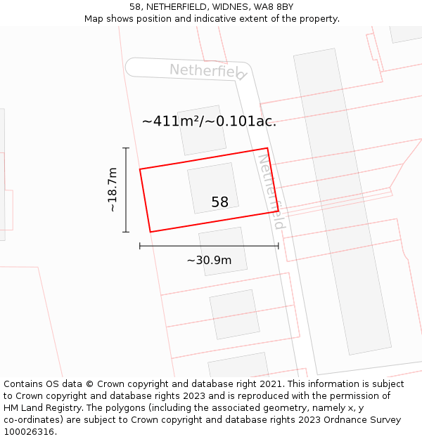 58, NETHERFIELD, WIDNES, WA8 8BY: Plot and title map