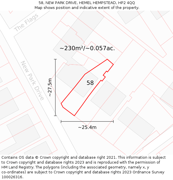 58, NEW PARK DRIVE, HEMEL HEMPSTEAD, HP2 4QQ: Plot and title map