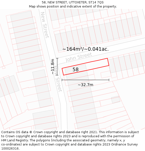 58, NEW STREET, UTTOXETER, ST14 7QS: Plot and title map