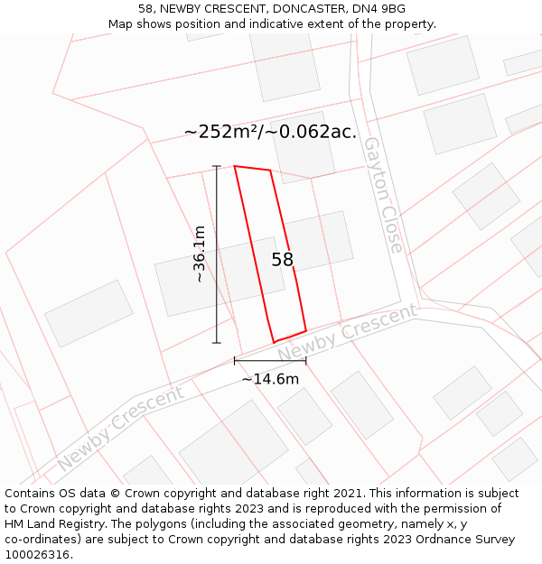 58, NEWBY CRESCENT, DONCASTER, DN4 9BG: Plot and title map