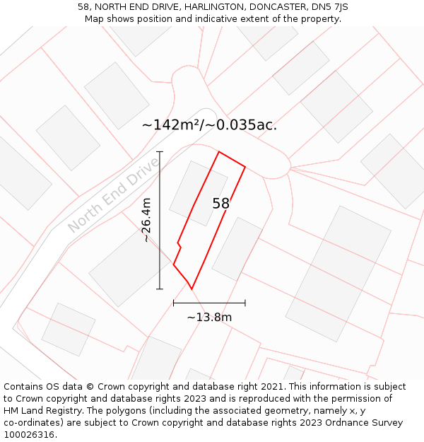 58, NORTH END DRIVE, HARLINGTON, DONCASTER, DN5 7JS: Plot and title map