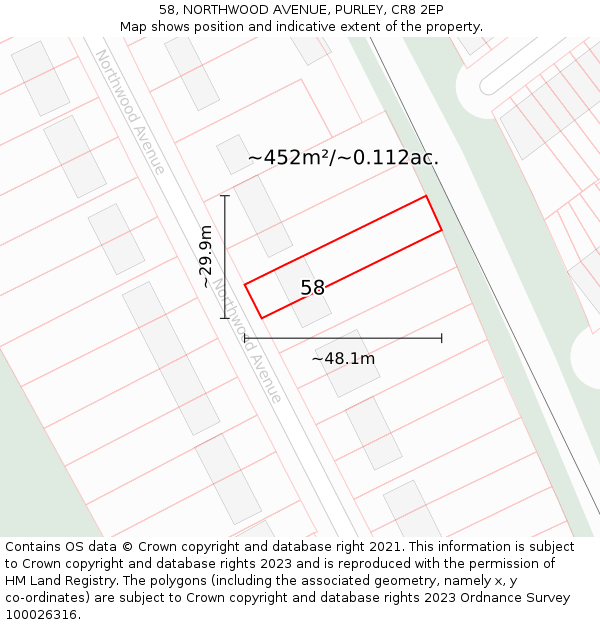 58, NORTHWOOD AVENUE, PURLEY, CR8 2EP: Plot and title map
