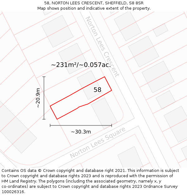 58, NORTON LEES CRESCENT, SHEFFIELD, S8 8SR: Plot and title map