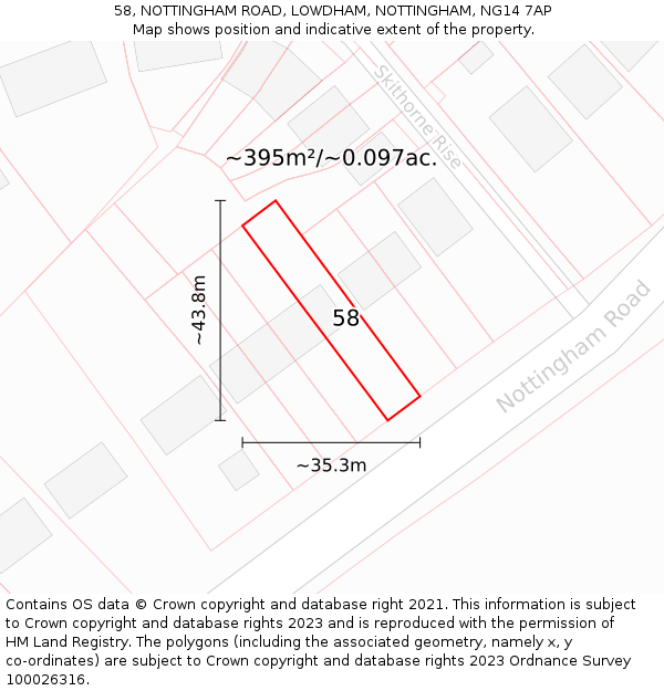 58, NOTTINGHAM ROAD, LOWDHAM, NOTTINGHAM, NG14 7AP: Plot and title map