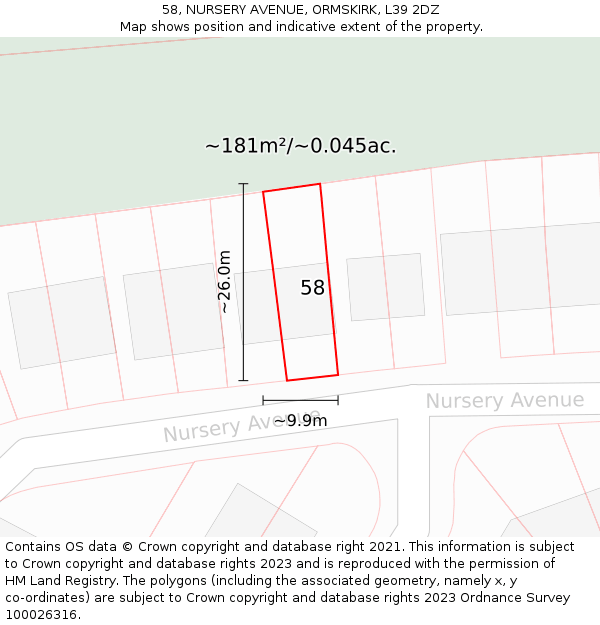 58, NURSERY AVENUE, ORMSKIRK, L39 2DZ: Plot and title map