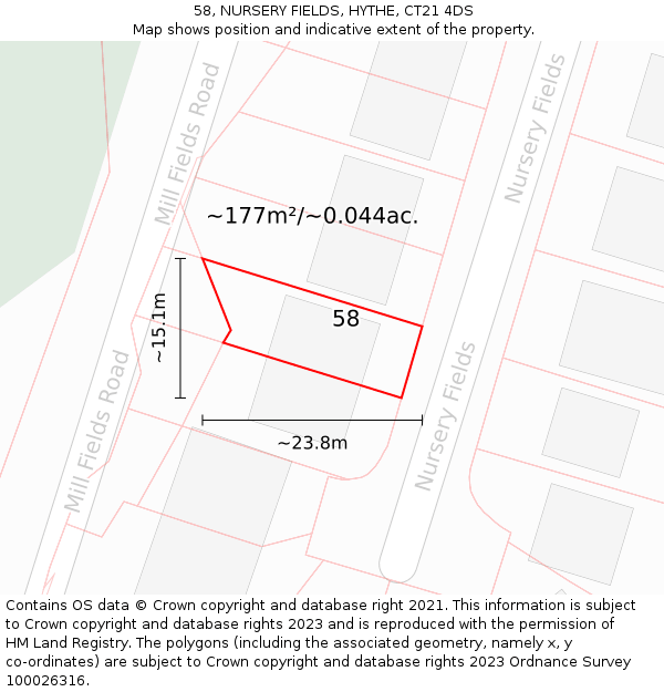 58, NURSERY FIELDS, HYTHE, CT21 4DS: Plot and title map
