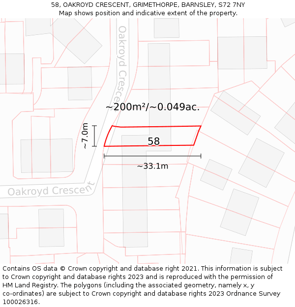 58, OAKROYD CRESCENT, GRIMETHORPE, BARNSLEY, S72 7NY: Plot and title map