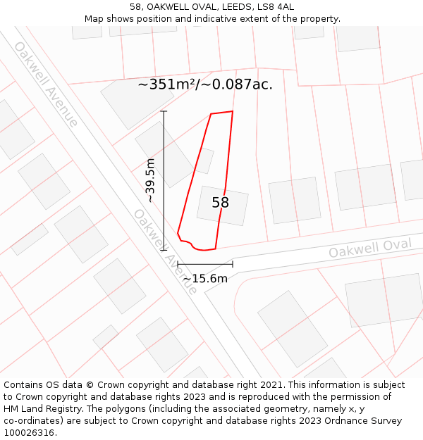 58, OAKWELL OVAL, LEEDS, LS8 4AL: Plot and title map