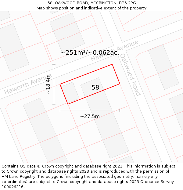 58, OAKWOOD ROAD, ACCRINGTON, BB5 2PG: Plot and title map