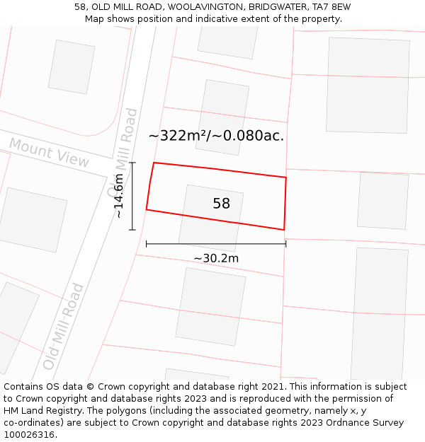 58, OLD MILL ROAD, WOOLAVINGTON, BRIDGWATER, TA7 8EW: Plot and title map