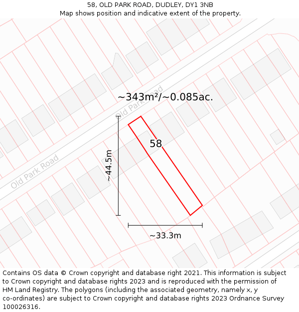 58, OLD PARK ROAD, DUDLEY, DY1 3NB: Plot and title map