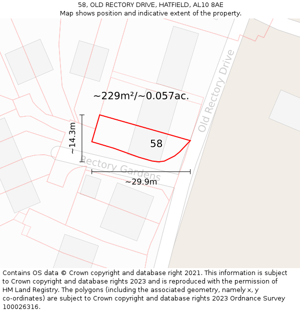 58, OLD RECTORY DRIVE, HATFIELD, AL10 8AE: Plot and title map