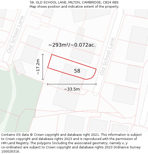 58, OLD SCHOOL LANE, MILTON, CAMBRIDGE, CB24 6BS: Plot and title map
