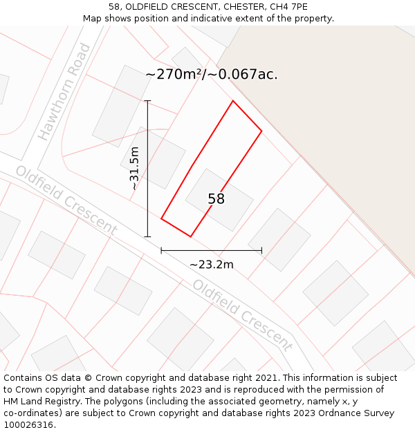 58, OLDFIELD CRESCENT, CHESTER, CH4 7PE: Plot and title map