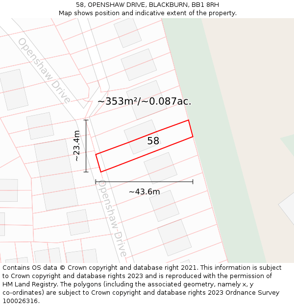 58, OPENSHAW DRIVE, BLACKBURN, BB1 8RH: Plot and title map