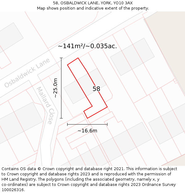 58, OSBALDWICK LANE, YORK, YO10 3AX: Plot and title map