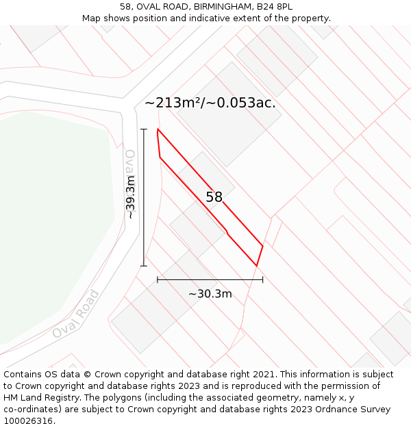 58, OVAL ROAD, BIRMINGHAM, B24 8PL: Plot and title map