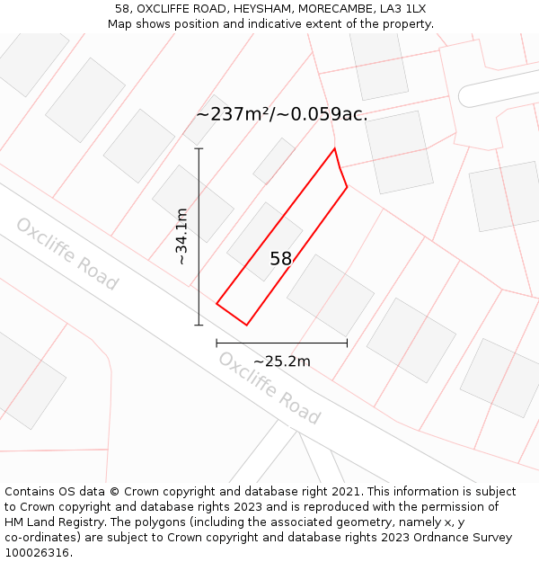 58, OXCLIFFE ROAD, HEYSHAM, MORECAMBE, LA3 1LX: Plot and title map