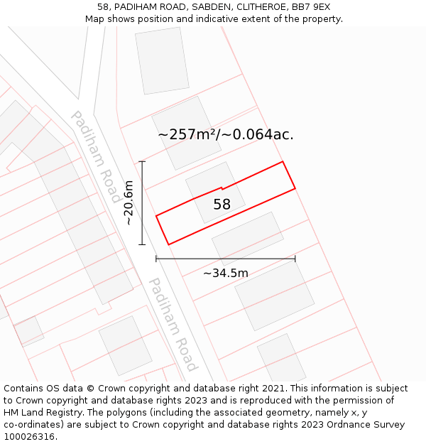 58, PADIHAM ROAD, SABDEN, CLITHEROE, BB7 9EX: Plot and title map