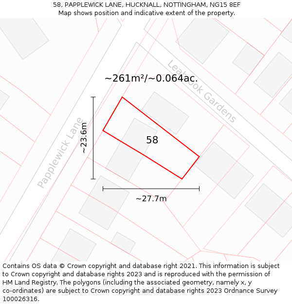 58, PAPPLEWICK LANE, HUCKNALL, NOTTINGHAM, NG15 8EF: Plot and title map